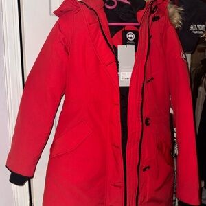 Canada Goose Red Hooded Parka with Fur Trim